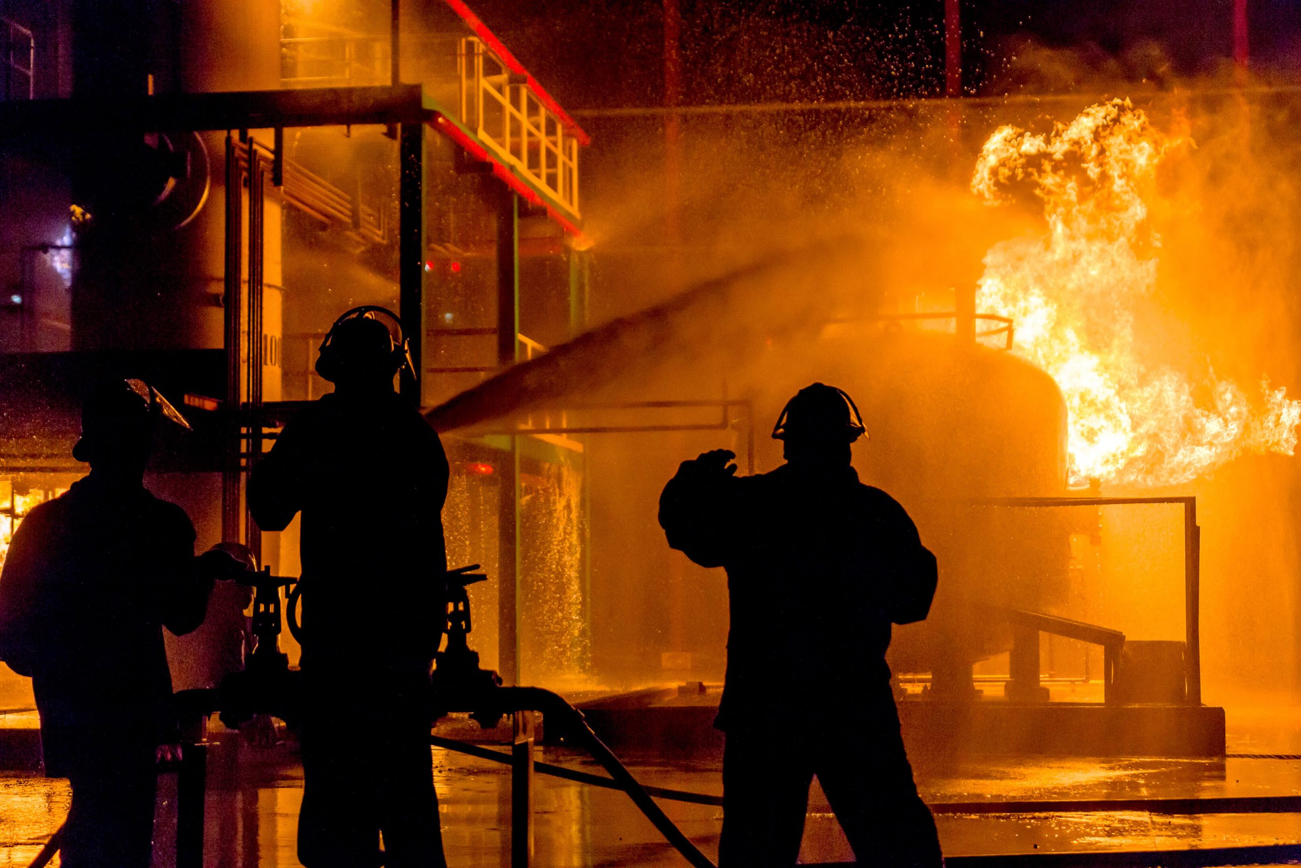 Image of chemical processing plant on fire