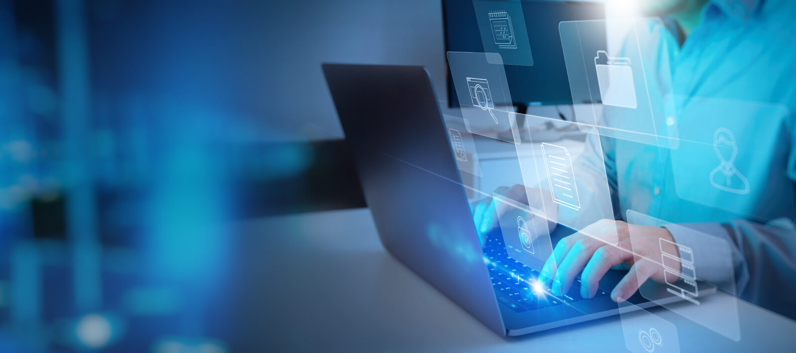 Detail of Businessman working with laptop computer.