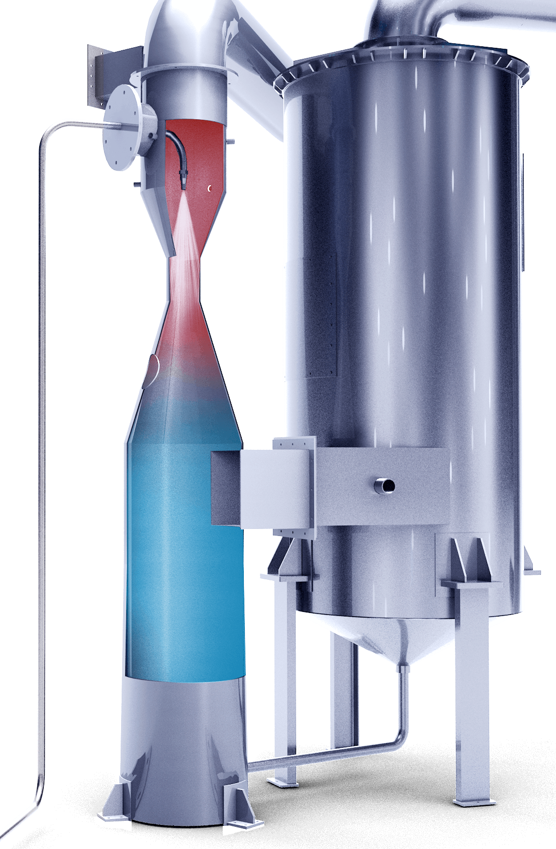 Illustration of packed bed tower with an array of spray nozzles