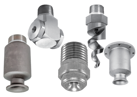 A group of full cone nozzles.