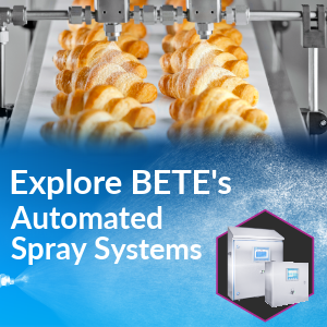 Explore BETE automated spray systems for custom industrial spray solutions, featuring precision nozzles and food processing applications